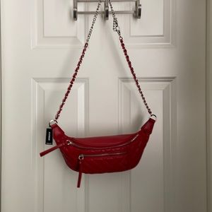 Red leather Express fanny pack/crossbody NEVER USED